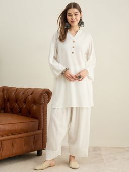 InWeave - White Solid Kurta with Salwar