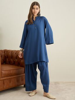 InWeave - Midnight Blue Solid Kurta with Salwar