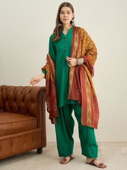 InWeave - Forest Green Kurta with Salwar and Dupatta