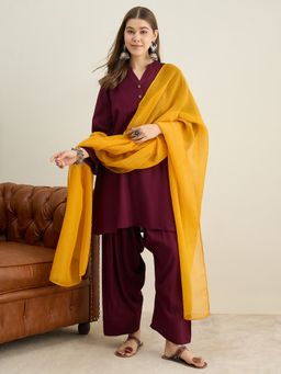 InWeave - Wine Kurta with Salwar and Dupatta