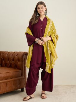 InWeave - Wine Kurta with Salwar and Dupatta