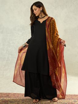 InWeave - Black Long Sleeve Kurta with Palazzo and Dupatta