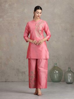 Cotton Culture - Rose Pink Floral Embroidered Straight Co-Ord Set