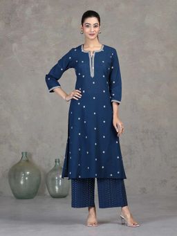 Cotton Culture - Navy Blue Embroidered A-Line Co-Ord Set