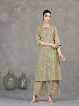 Cotton Culture - Green Printed Cotton A-Line Kurta with Pant