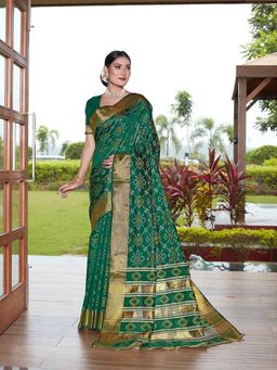 JUST FASHION - Olive Woven Art Silk Bandhani Saree with Unstitched Blouse