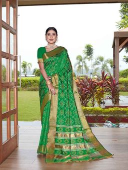 JUST FASHION - Green Woven Art Silk Bandhani Saree with Unstitched Blouse