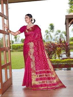 JUST FASHION - Pink Woven Art Silk Bandhani Saree with Unstitched Blouse
