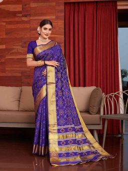 JUST FASHION - Purple Woven Art Silk Bandhani Saree with Unstitched Blouse