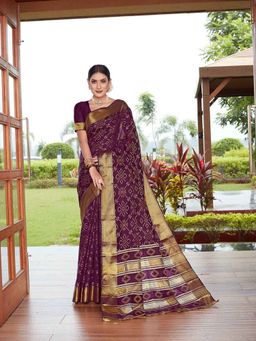 JUST FASHION - Magenta Woven Art Silk Bandhani Saree with Unstitched Blouse