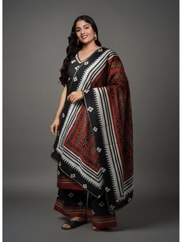 A plus by Ahalyaa - Black Printed Kurta with Palazzo and Dupatta