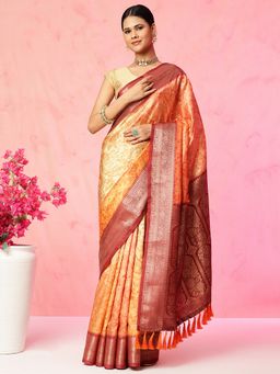JUST FASHION - Multi Colour Floral Printed Banarasi Art Silk Saree with Unstitched Blouse