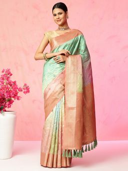 JUST FASHION - Multi Colour Floral Printed Banarasi Art Silk Saree with Unstitched Blouse