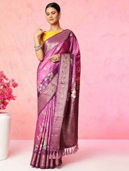 JUST FASHION - Multi Colour Floral Printed Banarasi Art Silk Saree with Unstitched Blouse