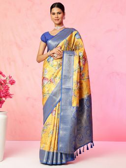 JUST FASHION - Multi Colour Floral Printed Banarasi Art Silk Saree with Unstitched Blouse