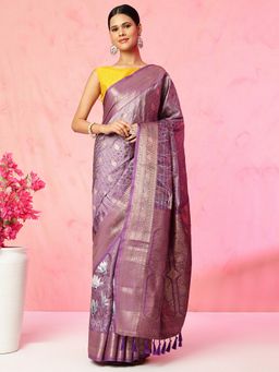 JUST FASHION - Multi Colour Floral Printed Banarasi Art Silk Saree with Unstitched Blouse