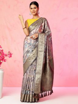 JUST FASHION - Multi Colour Floral Printed Banarasi Art Silk Saree with Unstitched Blouse