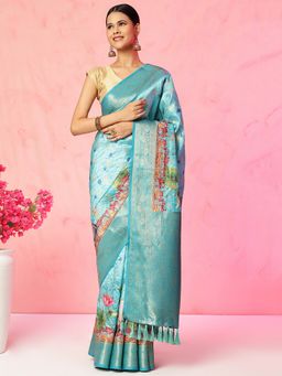 JUST FASHION - Multi Colour Floral Printed Banarasi Art Silk Saree with Unstitched Blouse