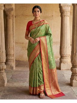 Anjaneya Sarees - Green Designer Banarasi Silk Kanjivaram Solid Saree with Unstitched Blouse