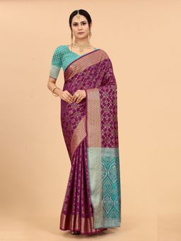 JUST FASHION - Magenta Woven Art Silk Patola Saree with Unstitched Blouse