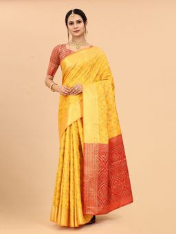 JUST FASHION - Yellow Woven Art Silk Patola Saree with Unstitched Blouse