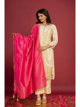 Zari Jaipur - Cream Zari Jaipur Embroidered Kurta with Pant and Dupatta