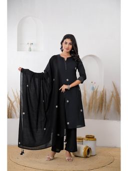 Zari Jaipur - Black Zari Jaipur Embroidered Kurta with Pant and Dupatta