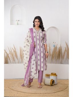 Zari Jaipur - Purple Zari Jaipur Printed Kurta with Pant and Dupatta