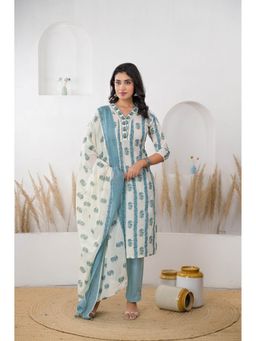 Zari Jaipur - Blue Zari Jaipur Printed Kurta with Pant and Dupatta