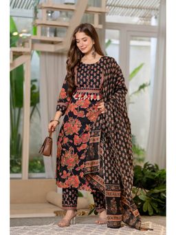 JAIPUR SARAI - Orange Ethnic Motifs Printed Regular Pure Cotton Kurta with Pant and Dupatta