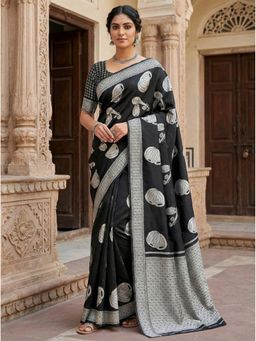 Anjaneya Sarees - Black Designer Banarasi Silk Kanjivaram Solid Saree with Unstitched Blouse