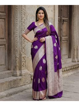 Anjaneya Sarees - Purple Designer Banarasi Silk Kanjivaram Solid Saree with Unstitched Blouse
