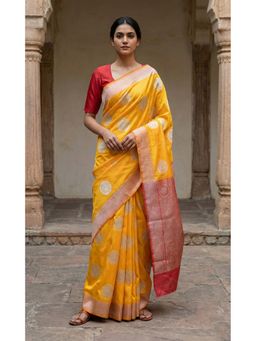 Anjaneya Sarees - Yellow Designer Banarasi Silk Kanjivaram Solid Saree with Unstitched Blouse