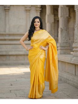 Anjaneya Sarees - Yellow Designer Banarasi Silk Kanjivaram Solid Saree with Unstitched Blouse