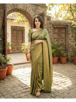 Anjaneya Sarees - Green Designer Banarasi Silk Kanjivaram Solid Saree with Unstitched Blouse