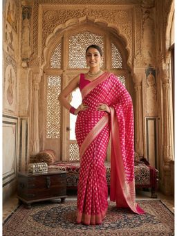 Anjaneya Sarees - Pink Designer Banarasi Silk Kanjivaram Solid Saree with Unstitched Blouse