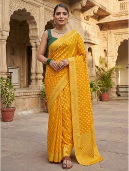Anjaneya Sarees - Yellow Designer Banarasi Silk Kanjivaram Solid Saree with Unstitched Blouse