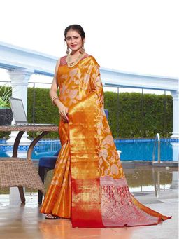 JUST FASHION - Gold Woven Design Banarasi Art Silk Saree with Unstitched Blouse