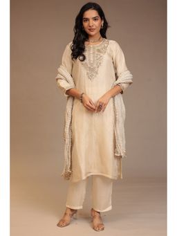 Zari Jaipur - Cream Zari Jaipur Embroidered Kurta with Pant and Dupatta