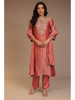 Zari Jaipur - Red Zari Jaipur Embroidered Kurta with Pant and Dupatta