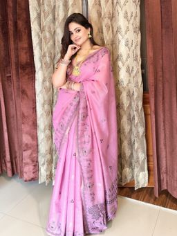 Mysilklove - Purple Woven Modal Cotton Saree with Unstitched Blouse