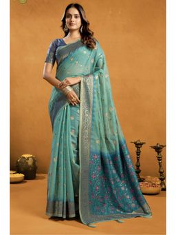 Mysilklove - Spring Blue Handloom Cotton Saree with Unstitched Blouse
