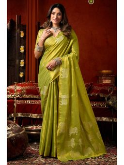 Mysilklove - Alien Green Handloom Tissue Saree with Unstitched Blouse
