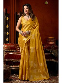 Mysilklove - Jonquil Yellow Handloom Tissue Saree with Unstitched Blouse