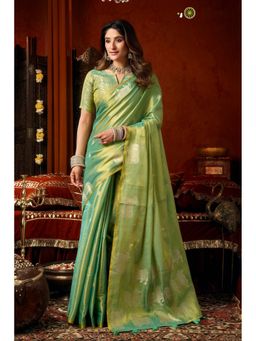 Mysilklove - Spring Green Handloom Tissue Saree with Unstitched Blouse