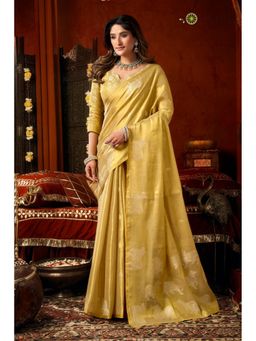 Mysilklove - Bright Yellow Handloom Tissue Saree with Unstitched Blouse