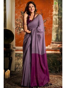 Mysilklove - Lilac Purple Handloom Mul Mul Cotton Saree with Unstitched Blouse