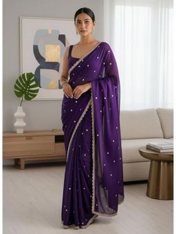 Mysilklove - Haze Purple Georgette Partywear Saree with Unstitched Blouse