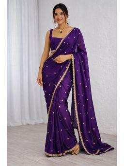 Mysilklove - Purple Georgette Partywear Saree with Unstitched Blouse