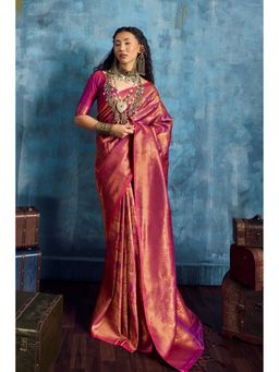 Mysilklove - Han Purple Kanjivaram Handloom Saree with Unstitched Blouse